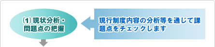 (1)現状分析・問題点の把握←現行制度内容の分析等を通じて課題点をチェックします